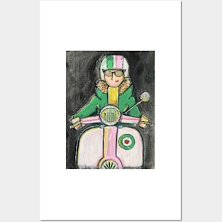 Retro Scooter, Classic Scooter, Scooterist, Scootering, Scooter Rider, Mod Art Posters and Art